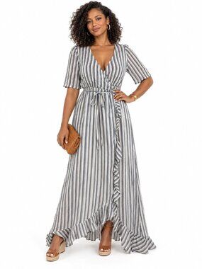 Rachel Pally Striped Wrap Maxi Dress Blue White Size M